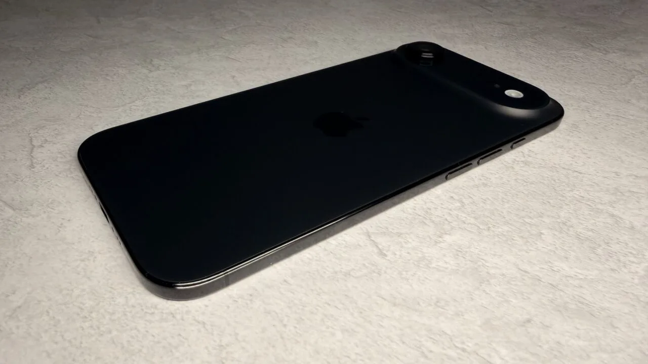 iPhone Air 2: The current iPhone Air in black lying face down on a light stone surface