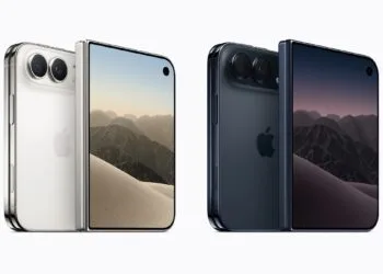 Pre-order the iPhone Duo in Star White or Night Sky: both colours shown from the back with the dual camera and with the inner display unfolded