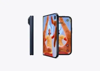 iPhone Duo update at launch: the foldable iPhone closed from the side and unfolded with the Camera app open on both displays