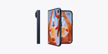 iPhone Duo update at launch: the foldable iPhone closed from the side and unfolded with the Camera app open on both displays
