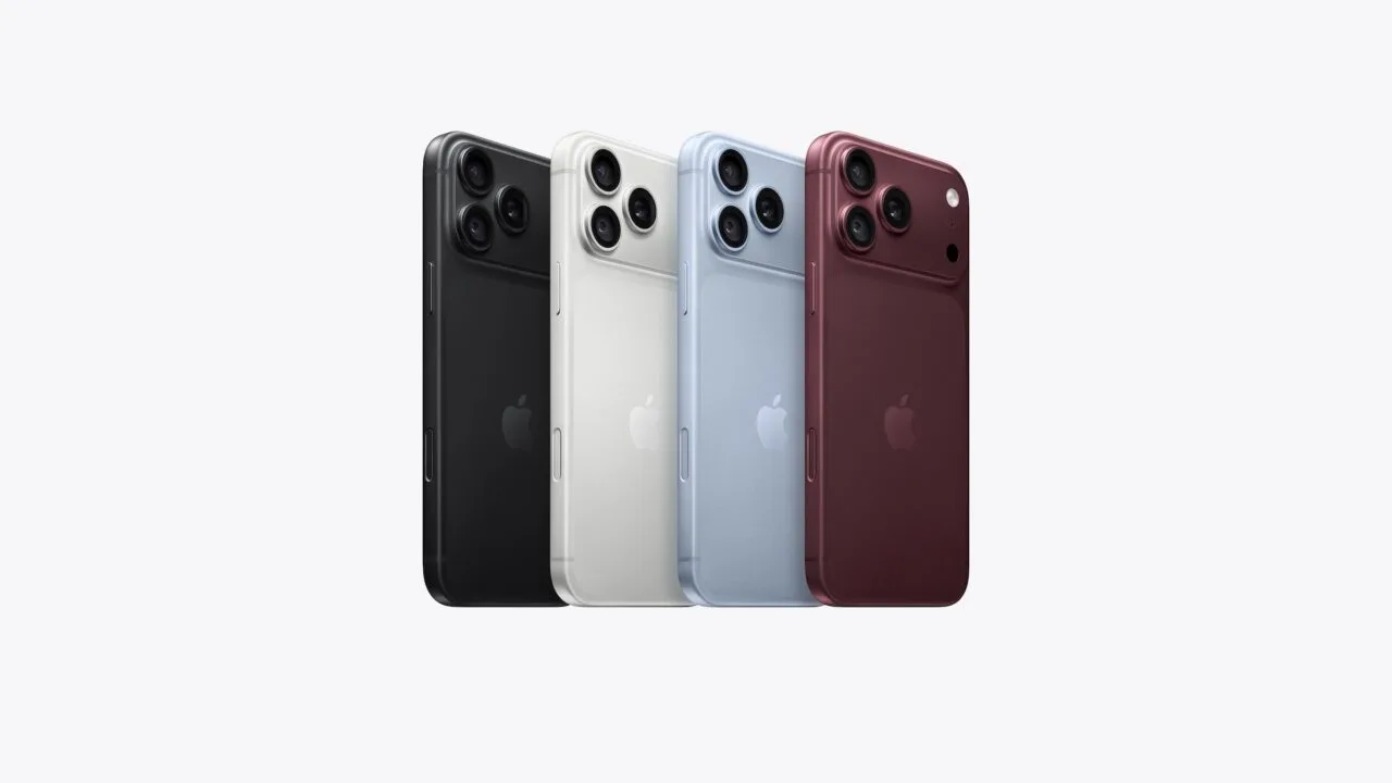 iPhone market share at a record level: the current Pro models in black, white, light blue and burgundy side by side from the back