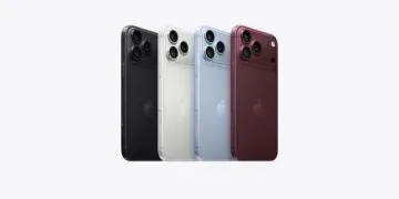 iPhone market share at a record level: the current Pro models in black, white, light blue and burgundy side by side from the back