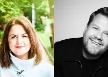 The Choir Apple TV: portraits of Ruth Jones on the left and James Corden on the right side by side