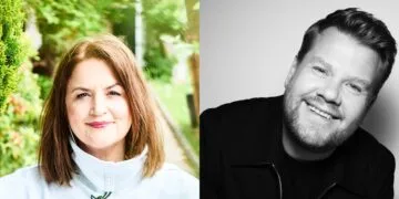 The Choir Apple TV: portraits of Ruth Jones on the left and James Corden on the right side by side